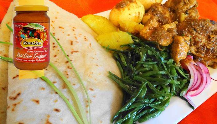 Afbeelding van Sandhia's Roti met kippenbouten, hardgekookte eieren en kousenband