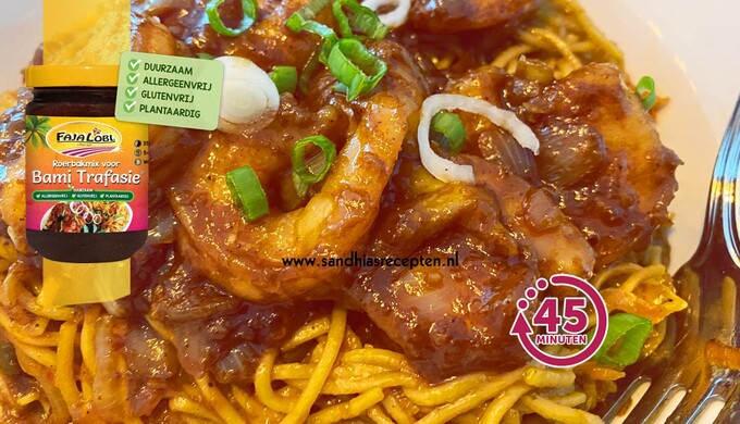 Afbeelding van recept met Spaghetti met Javaanse garnalen in ketjapsaus